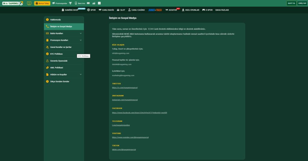 inagaming sosyal medya hesapları